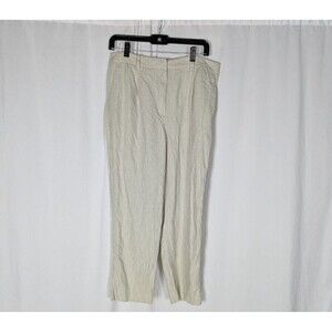 H&M Pants 10 Women's Beige High Rise Straight Leg Linen Blend Ankle Casual